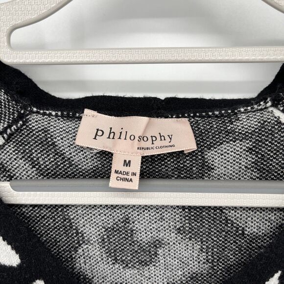 Philosophy Sweater Womens Medium Black Ikat Animal Print Bell Sleeves Pullover - Picture 2 of 8